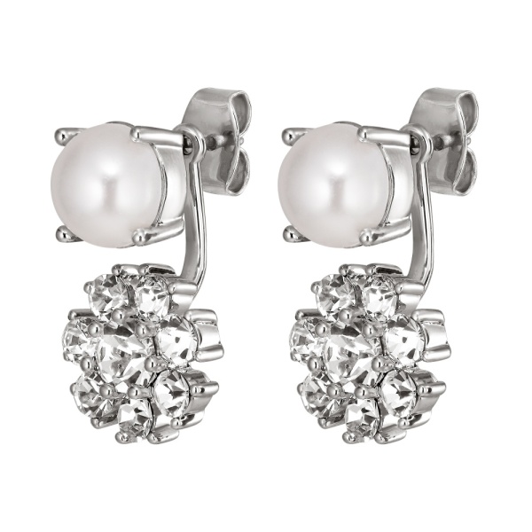 Dyrberg Kern Floss Silver Earrings - Crystal/White Pearl